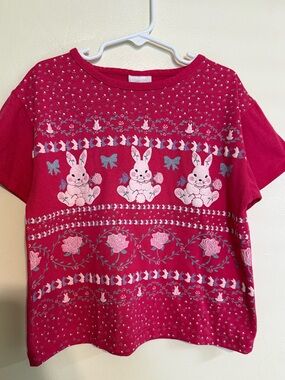 Vintage Girls T Shirt Hot Pink with Bunnies Easter Shirt 90’s Retro size Med 5-6